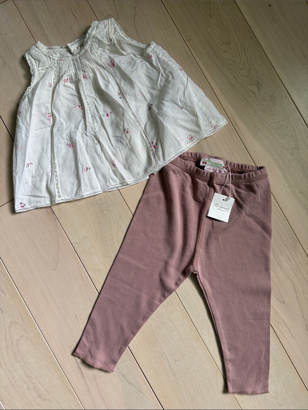 Bonpoint Pink Mauve Baby Leggings & back buttons top blouse